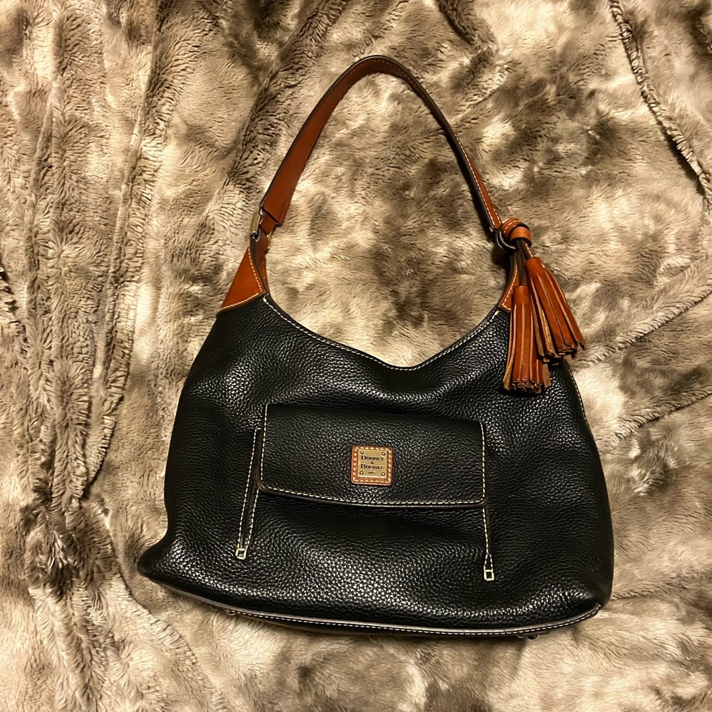 Dooney and Bourke Hobo Purse w/ Front Pocket in Brown and Black Pebble